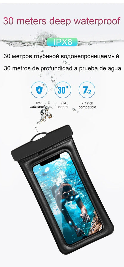 PVC Waterproof Phone Pouch – Luminous Touchscreen Dry Bag with Seal Lock for Swimming & Water Sports