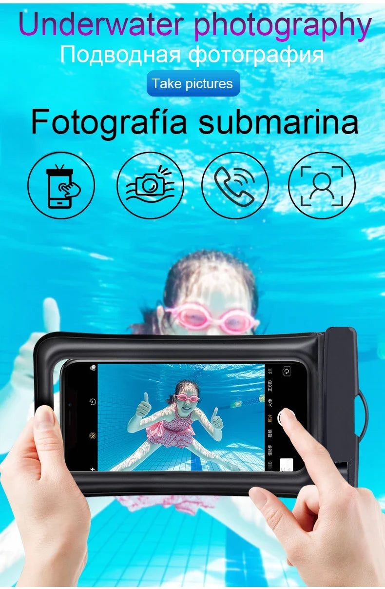 PVC Waterproof Phone Pouch – Luminous Touchscreen Dry Bag with Seal Lock for Swimming & Water Sports