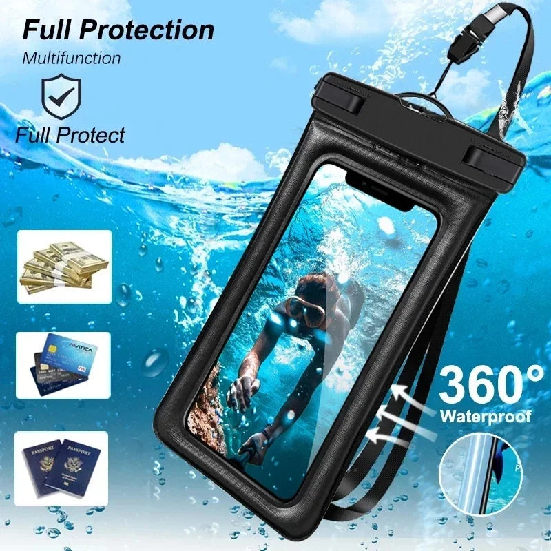 PVC Waterproof Phone Pouch – Luminous Touchscreen Dry Bag with Seal Lock for Swimming & Water Sports