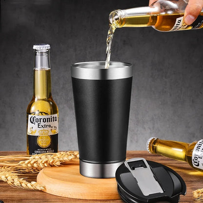 Stainless Steel Insulated Travel Tumbler – Double Wall Hot & Cold Beverage Cup with Bottle Opener